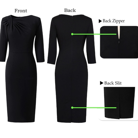 Elegant Black Dress - asymmetric bow neck - Picture 3 of 6